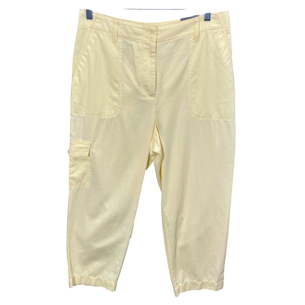 NEW Talbots Supersoft Cargo Pants Women's 10 Yellow Cotton Blend Elastic Waist